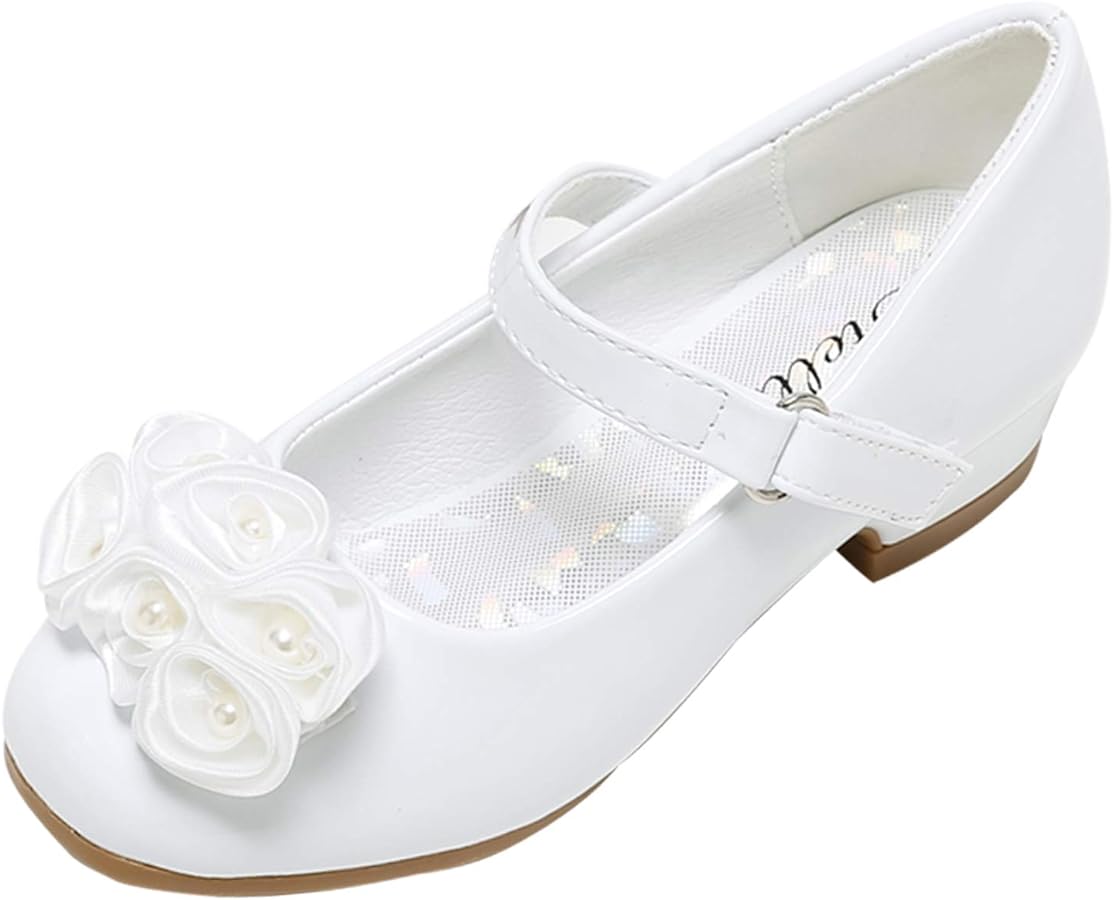 Stelle Girls Dress Shoes White Flower Girl Shoe Mary Jane Low Heels for Wedding (Toddler/Little/Big Kid)