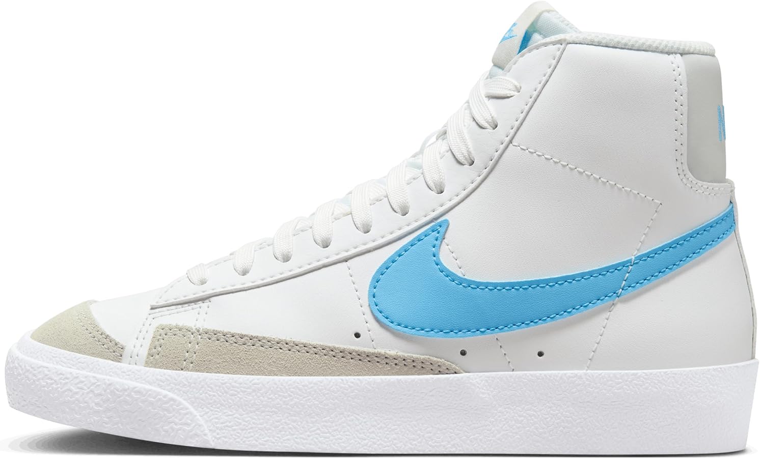 Nike Blazer Mid '77 Big Kids' Shoes (DA4086-114, Summit White/Photon Dust/White/Aquarius Blue) Size 4