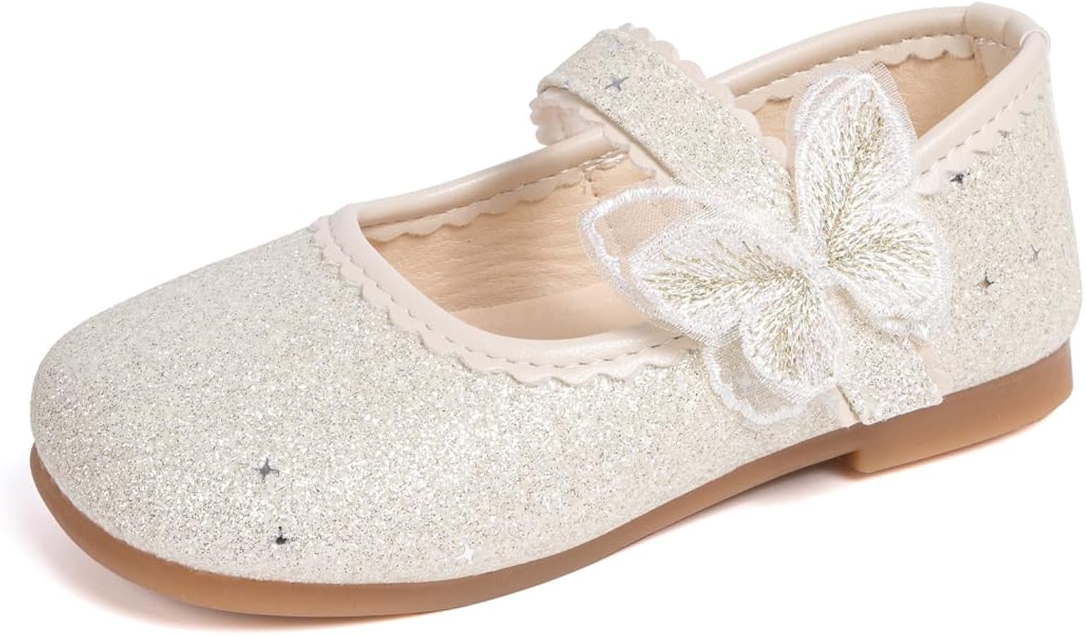 ohsofy Girls Mary Jane shoes Toddler Bow Glitter Ballet Princess Flats Non-Slip Sole Hook Loop Wedding Party Dress Shoes（Toddler/Little Kid）