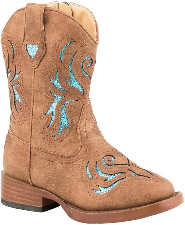 ROPER Girls Glitter Check Western Boot, Tan, 6 Toddler US