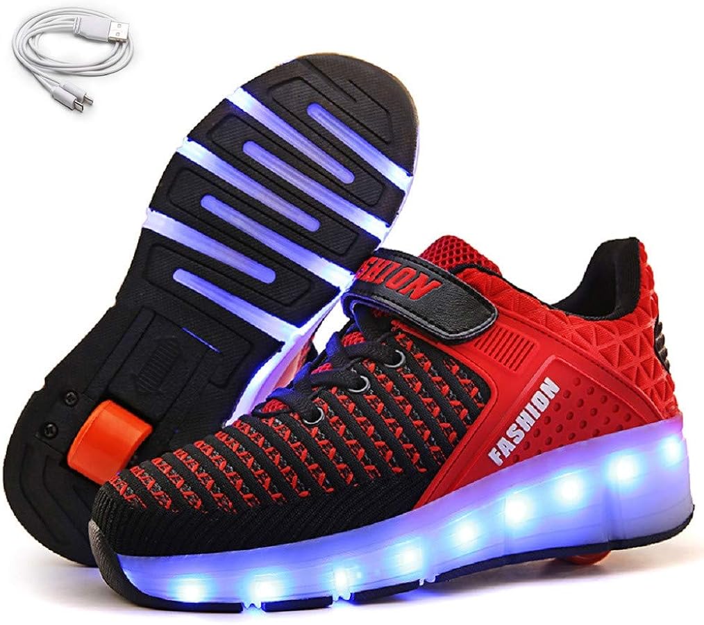 Ehauuo Kids Single Wheels Shoes with Lights Rechargeable Roller Skates Shoes Retractable LED Flashing Sneakers Wheels Shoes for Unisex Girls Boys Beginners Gift