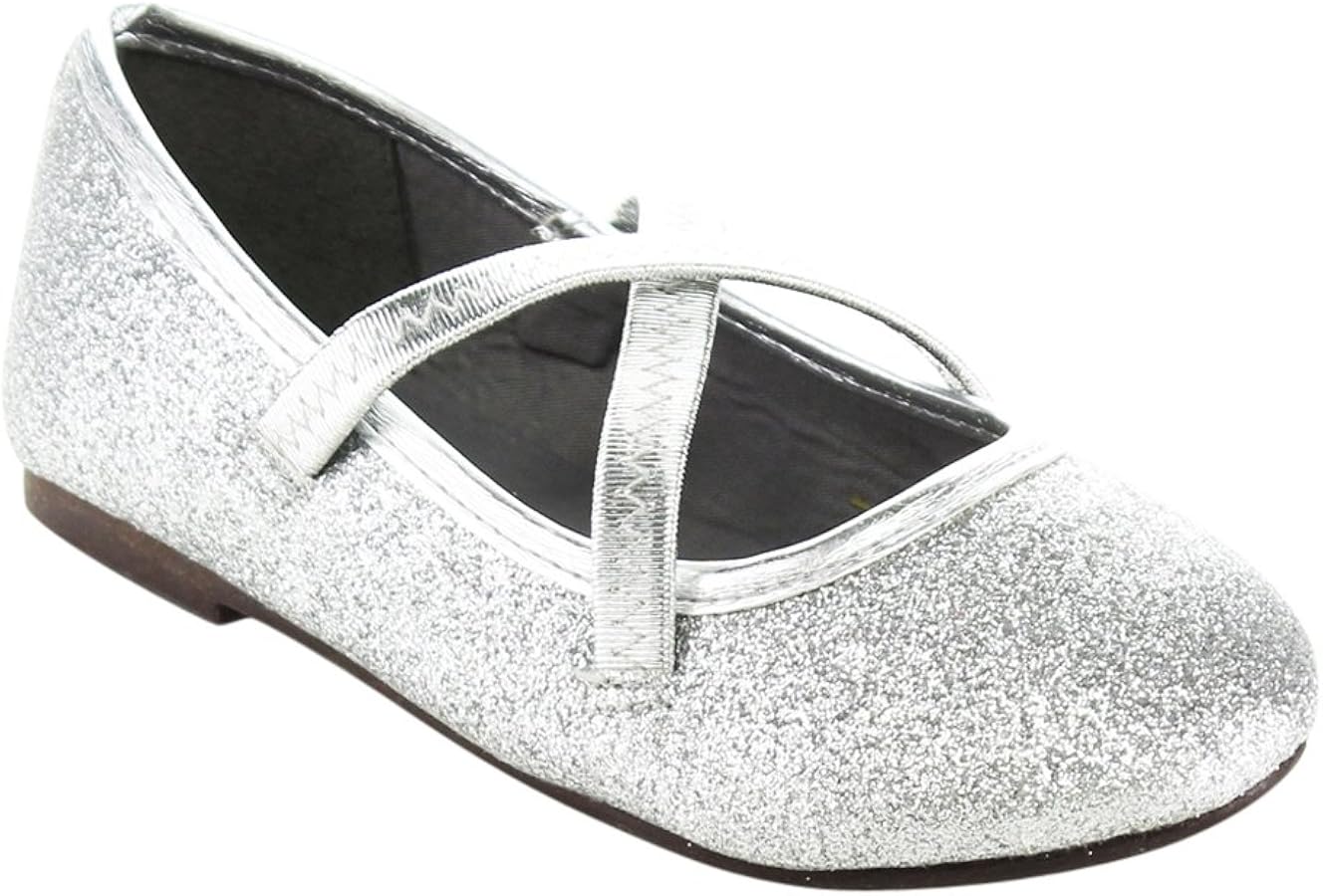 JELLYBEANS Jelly Beans Ballet Toddler's Little Girl Glitter Comfort Ballet Flat Shoes,Silver,5