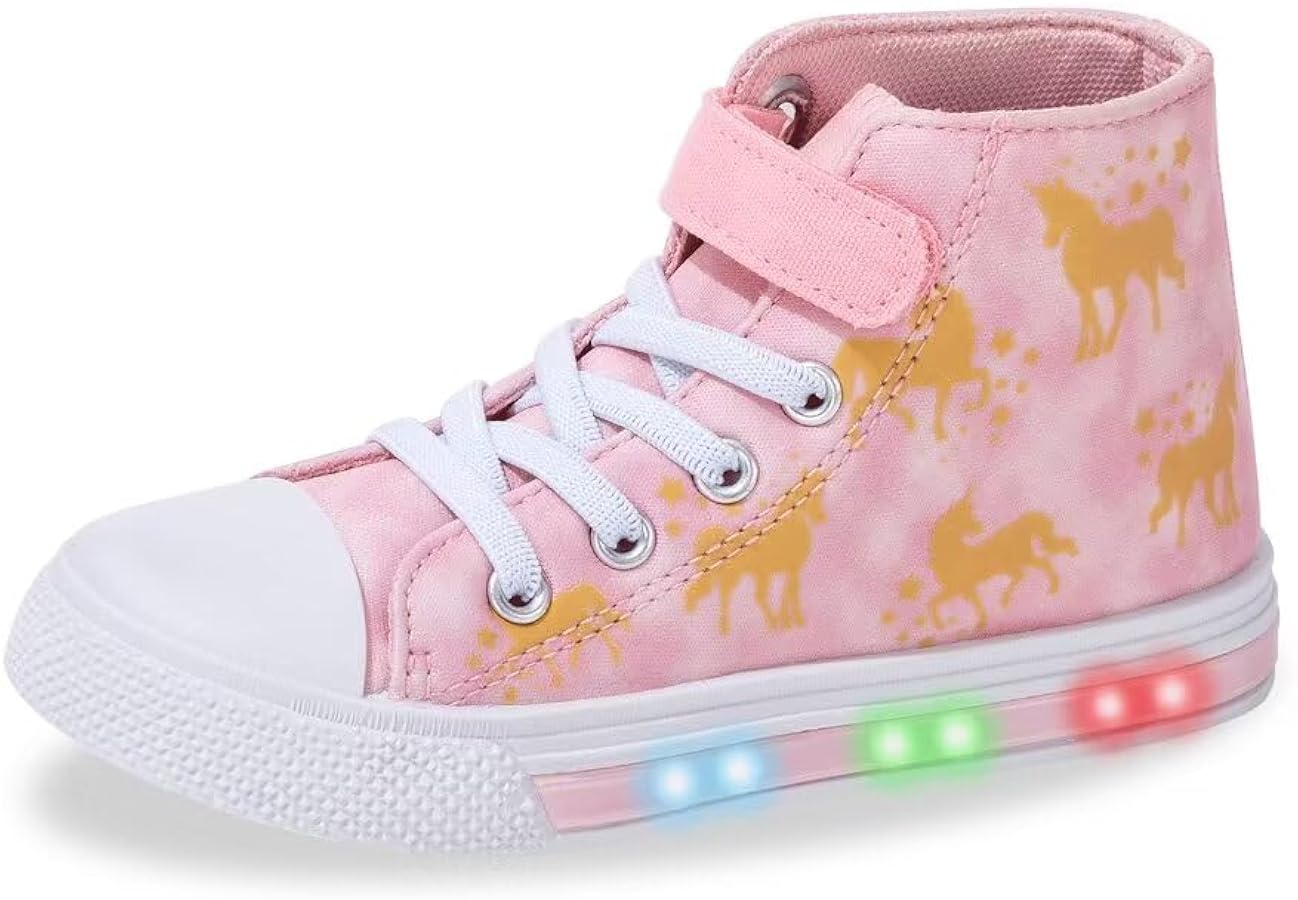 Kids Light Up Sneakers Toddler Canvas High Top Fashion Sneaker Boys Girls Casual Walking Shoes