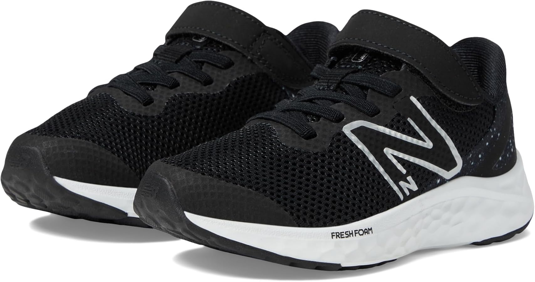 New Balance Girls Fresh Foam Arishi V4 Hook & Loop Running Shoe, Black/White/Silver Metallic, 1 X-Wide Little Kid