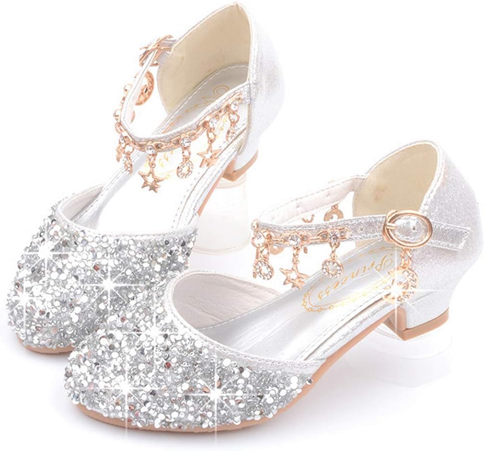 Little Kids Girls Dress Pumps Glitter Sequins Princess Low Heels Mary Jane Party Dance Shoes Rhinestone Sandals