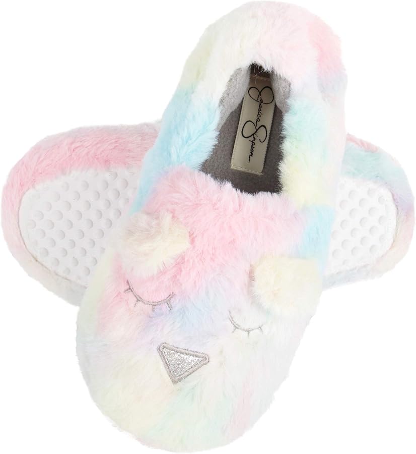 Jessica Simpson Girl's Cute and Cozy Plush Slip on House Slippers with Memory Foam