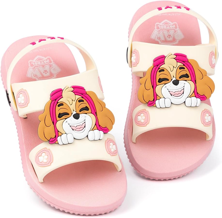 Paw Patrol Girls Sandals | Kids Pink Sliders with Supportive Strap | Skye The Rescue Pup Summer Shoes | Slip-on Footwear