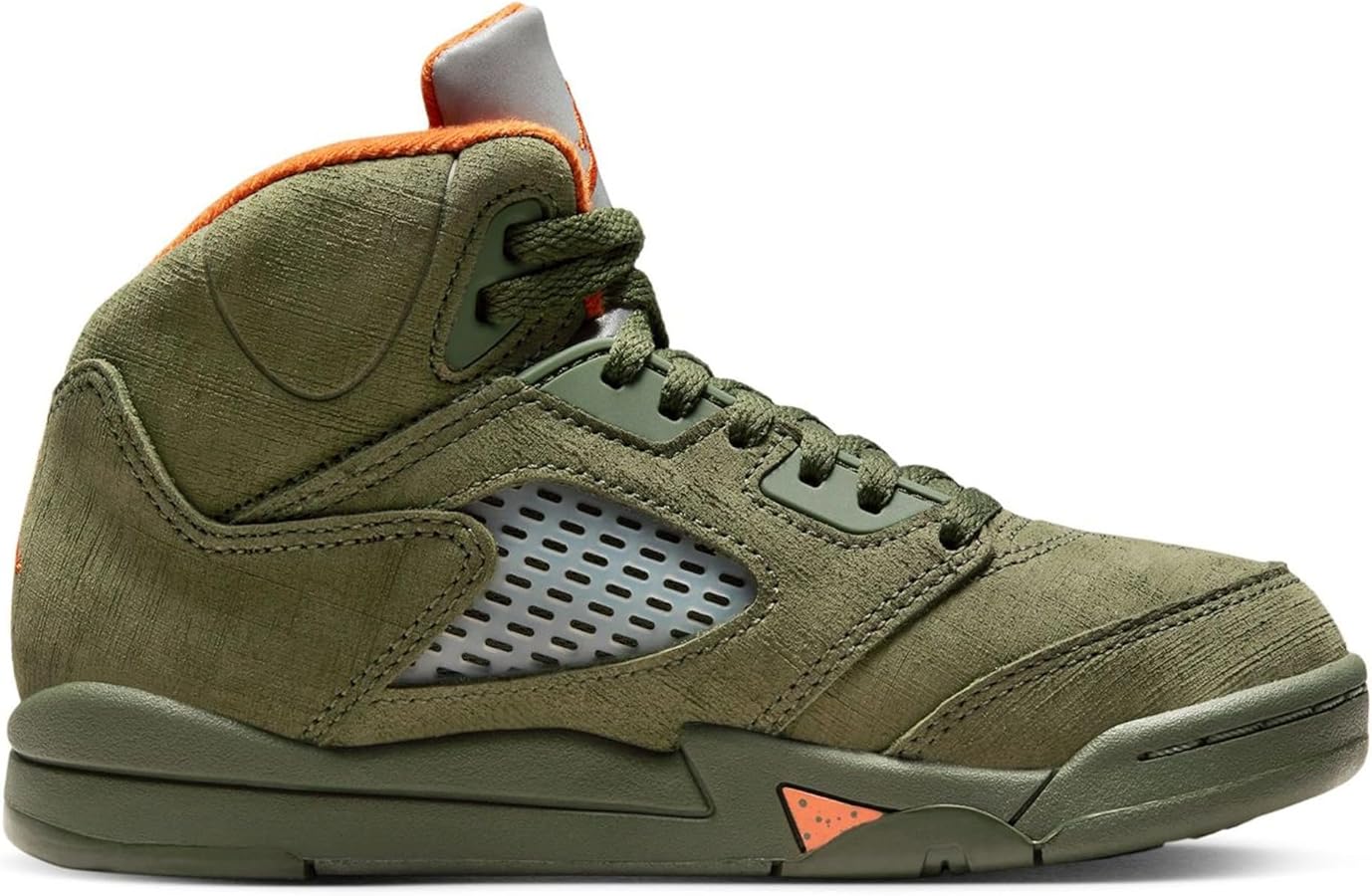 NIKE Preschool Air Jordan 5 Retro 'Olive' Army Olive/Solar Orange (440889 308) PS Little Kids Shoe, White/Gym Red-black