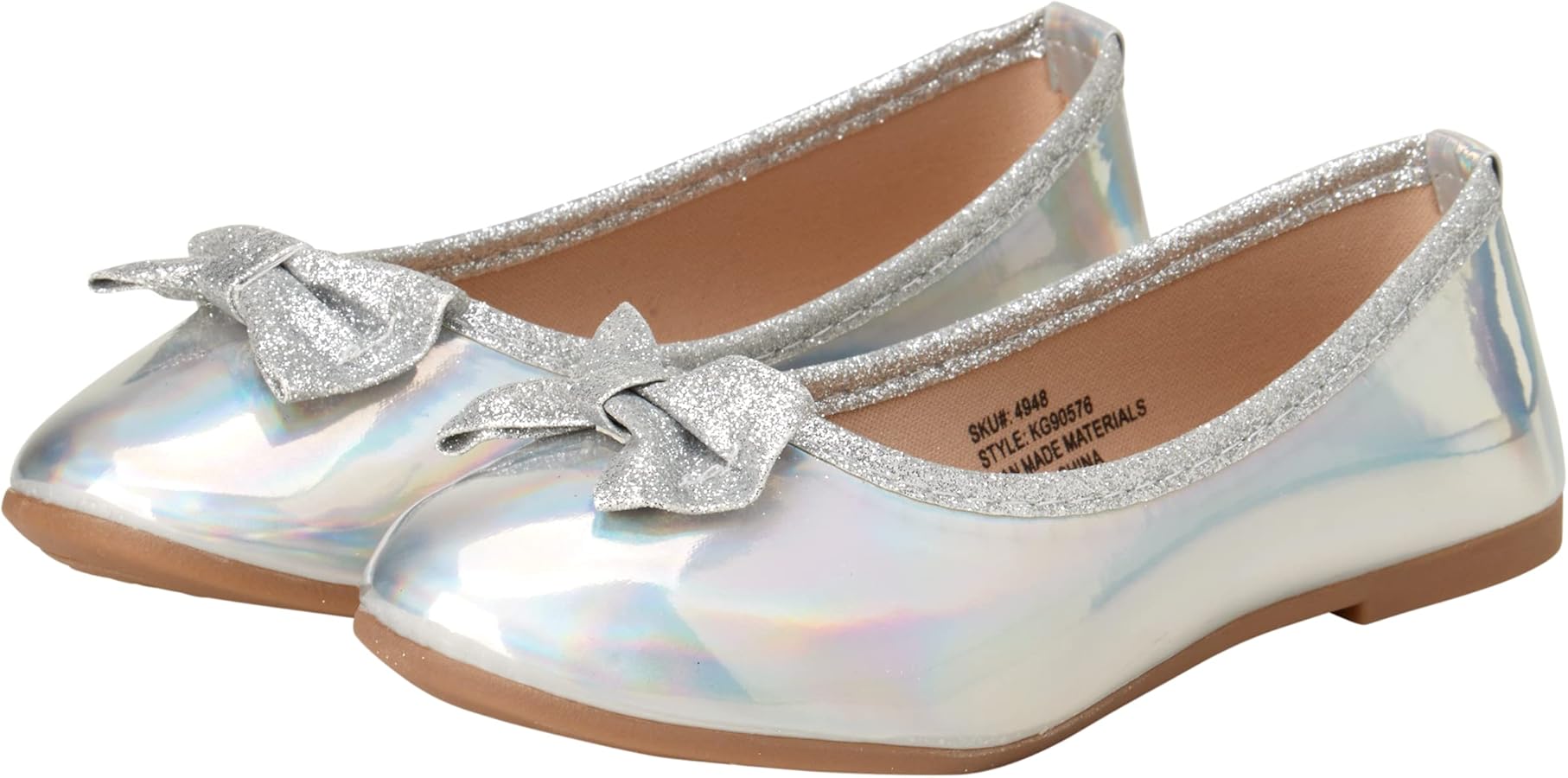 Shoes - Classic Leatherette Ballet Flats with Glitter Bow (Toddler/Girl)