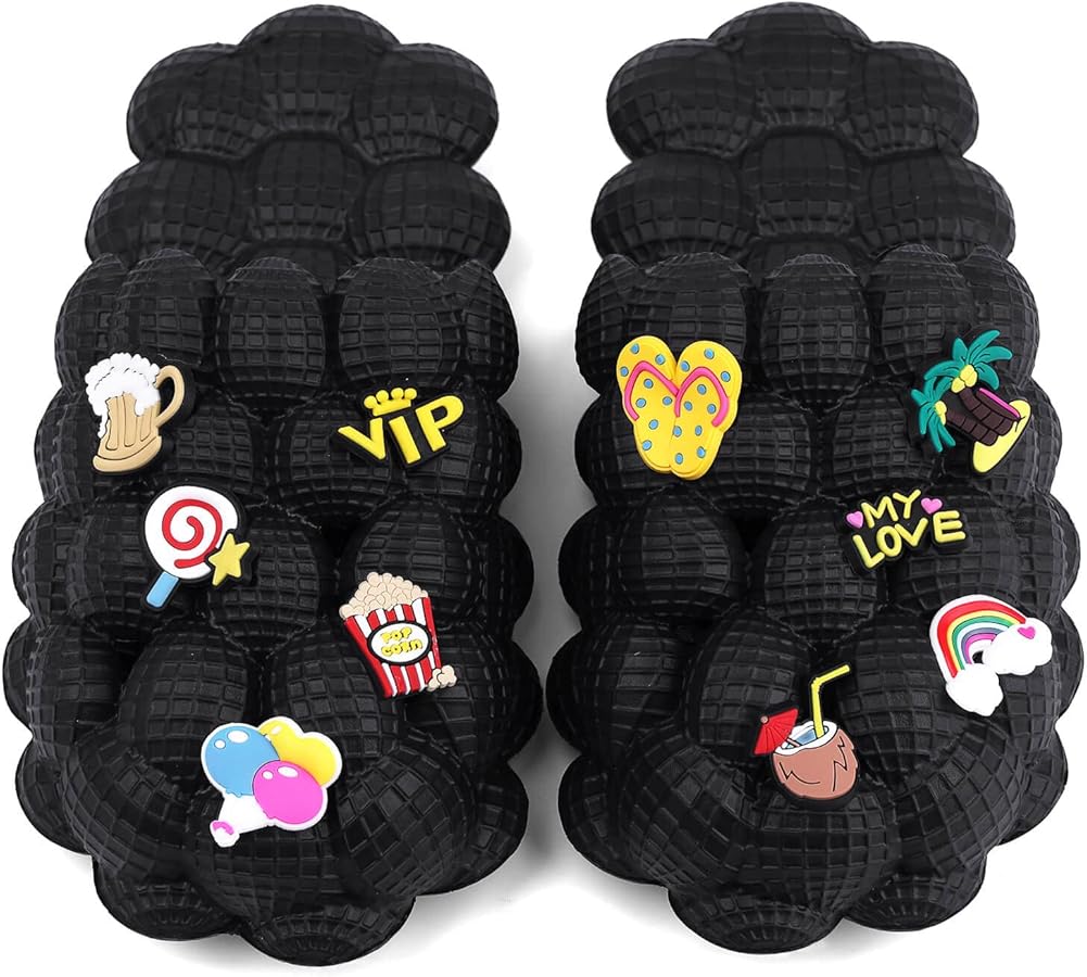 Kids Bubble Slides with Charms Boys Girls Golf Ball Shoes Funny Lychee Massage Bubble Slides Kids Non-Slip House Slippers Beach Sandals