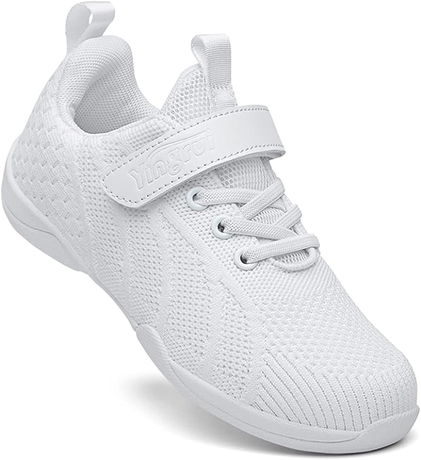 Girls White Cheer Shoes Youth Cheerleading Shoes Breathable Knit Athletic Sport Training Tennis Sneakers Competition Kids Running Shoes