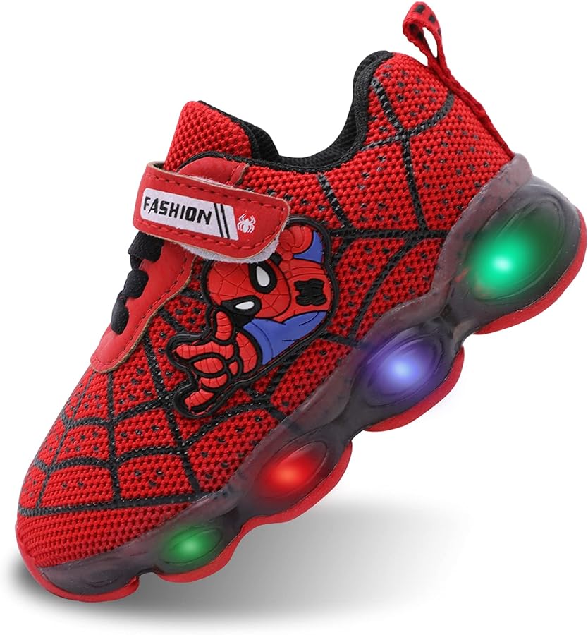 Toddler Boys Girls Light Up Shoes LED Lightweight Mesh Breathable Walking Sneakers Kids Spiderman Shoes Fashion Flashing Sneaker Athletic Running Shoe