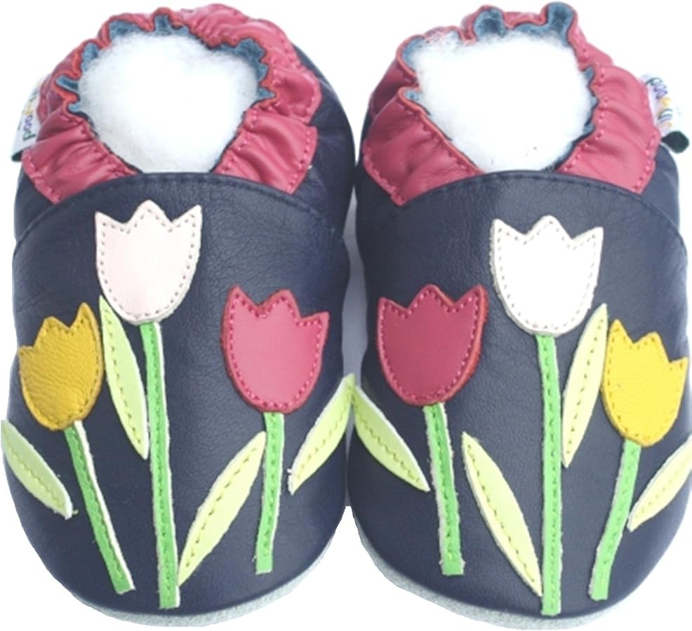 Leather Baby Soft Sole Shoes Boy Girl Infant Children Kid Toddler Crib First Walk Gift Tulip navy 0-2Y