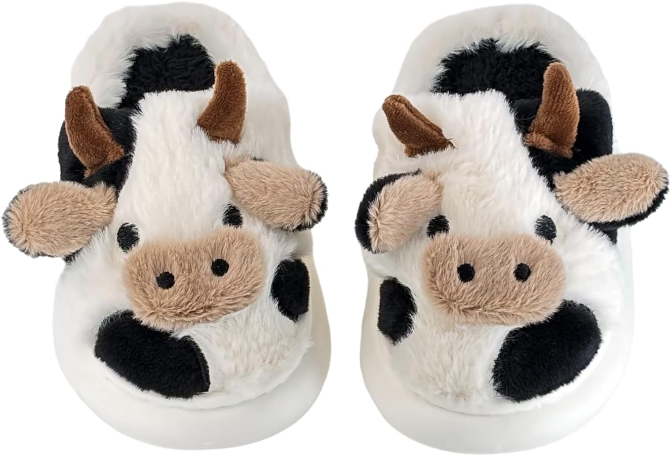 Girls Boys Cow Slippers for Toddler Kids, Cute Fuzzy Cartoon Whale Rabbit Dinosaur Animal Slippers, Fluffy House Bedroom Shoes for Indoor