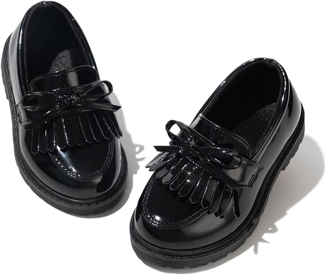 KIDSUN Toddler Boy’s Girl’s Dress Shoes Comfort Lace-Up Oxford School Uniform Shoes Loafer Flats (Toddler/Little Kid) E-Black