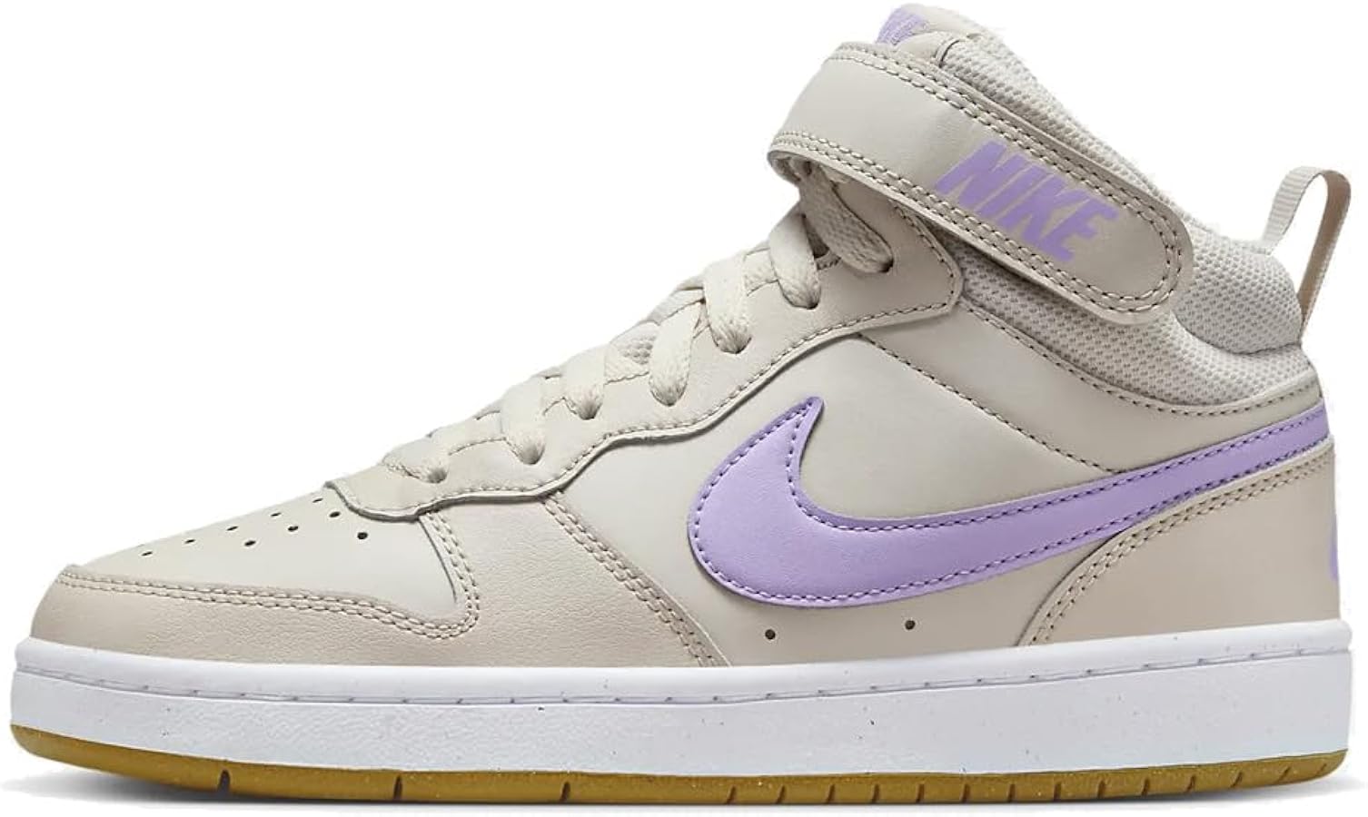 Nike Court Borough Mid 2 Big Kids' Shoes (CD7782-114, Light Orewood Brown/Bronzine/Lilac Bloom) Size 4.5