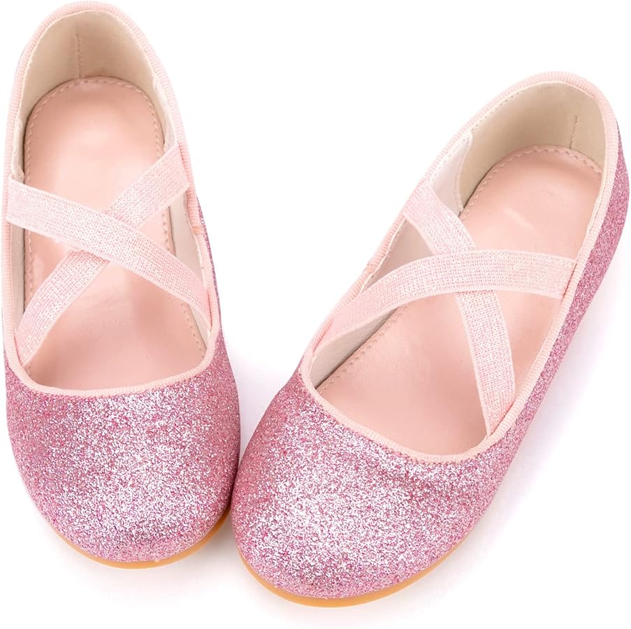 Girls Dress Shoes, Glitter Shoes for Girls, Mary Jane Princess Shoes, Elastic Strap Ballet Flats, Wedding Party School Uniform Shoes for Little/Big Kids