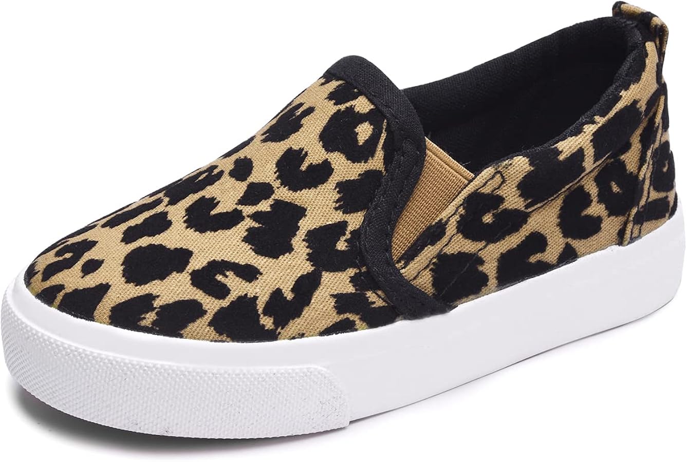 Boy's Girl's Leopard Print Canvas Sneakers Casual Slip On Loafers Kids Flat Shoes