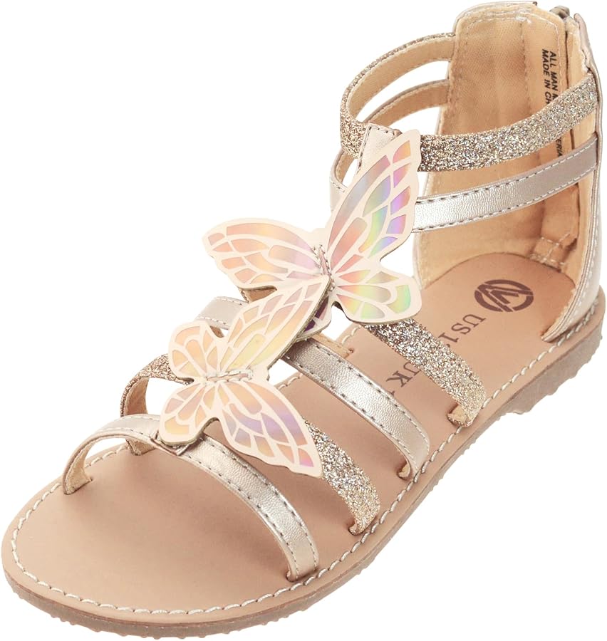 Girls Gladiator Flat Sandals with Cute Bright and Shiny Butterfly Desgisn