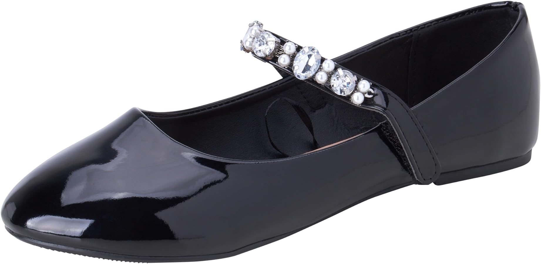 bebe Girls' Dress Shoes - Patent Leatherette Ballet Flats with Jewel Strap - Formal Occasion Flats for Girls (5-7 Big Kid)