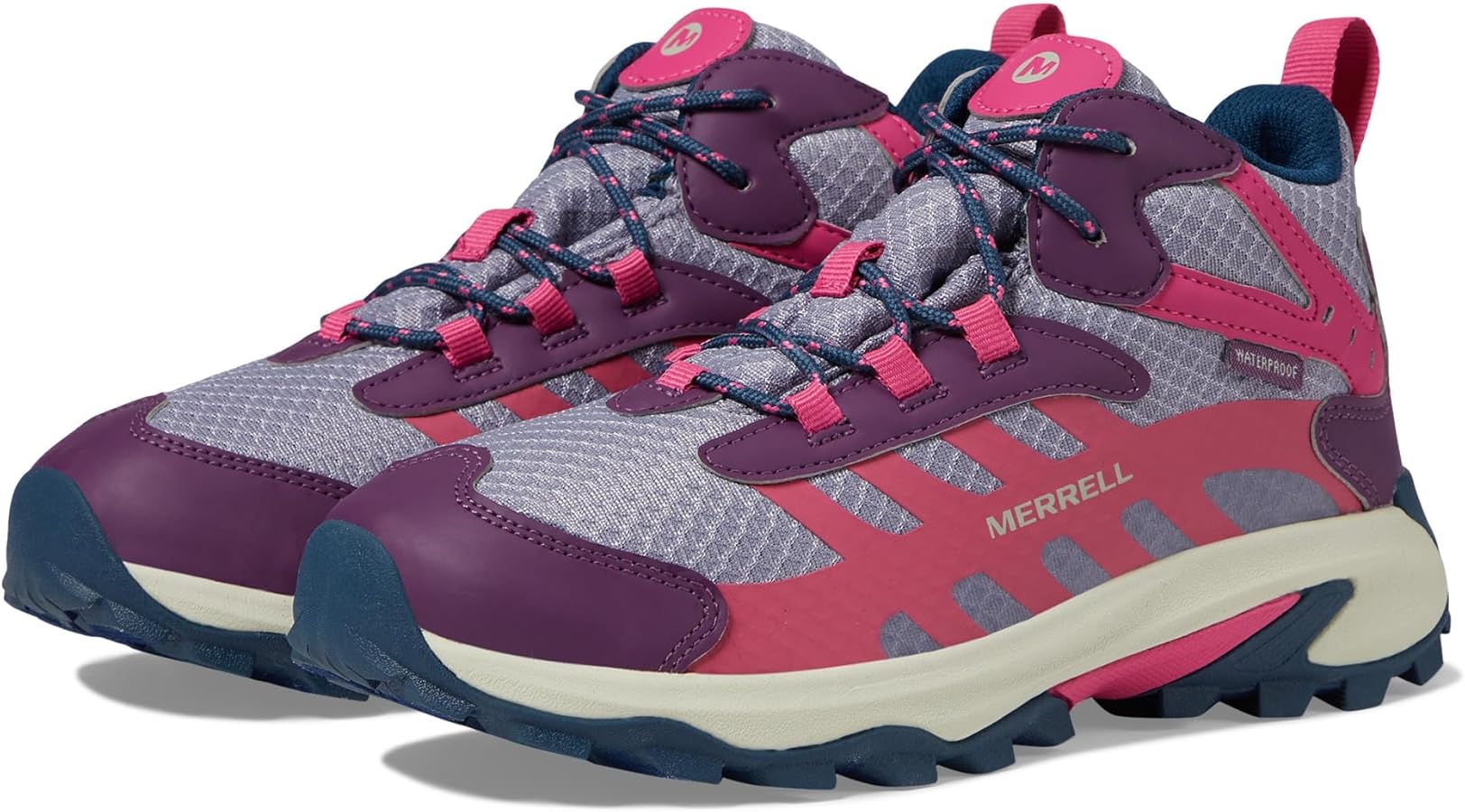 Merrell Moab Speed 2 MID Waterproof Hiking Boot, Berry/Navy, 2 US Unisex Big Kid