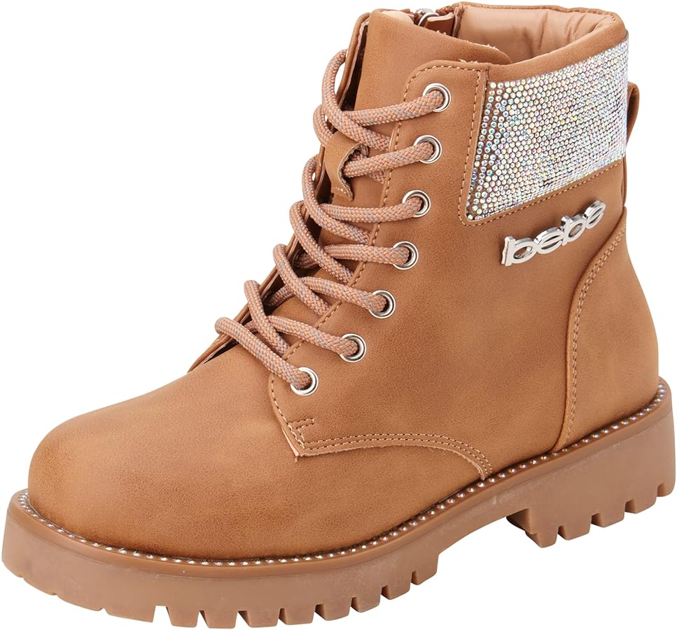 bebe Girls' Boots - Water Resistant Rhinestone Studded Combat Work Boots (Little Girl/Big Girl)