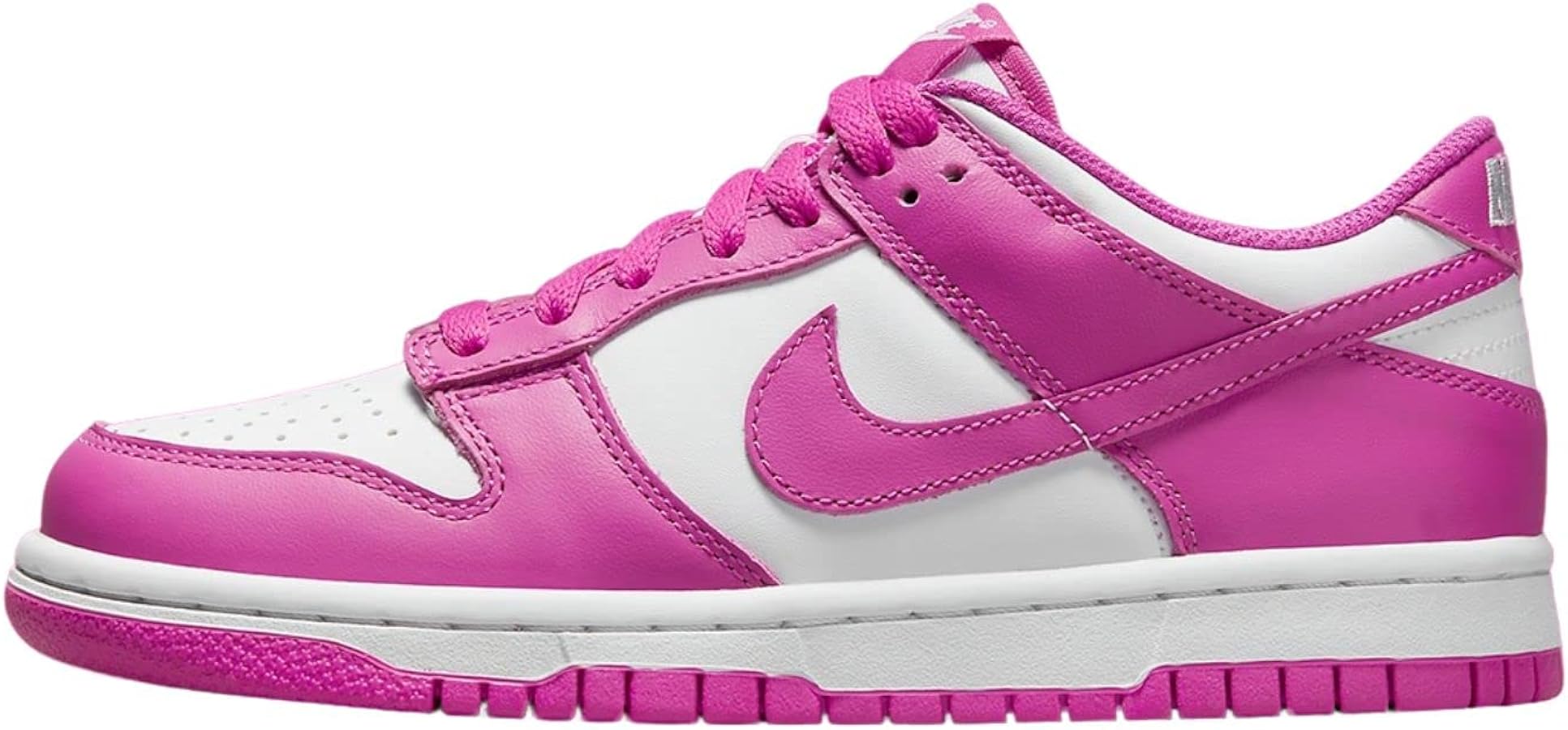 Nike Kids Dunk Low shoes, White/Active Fuchsia, 5 Big Kid