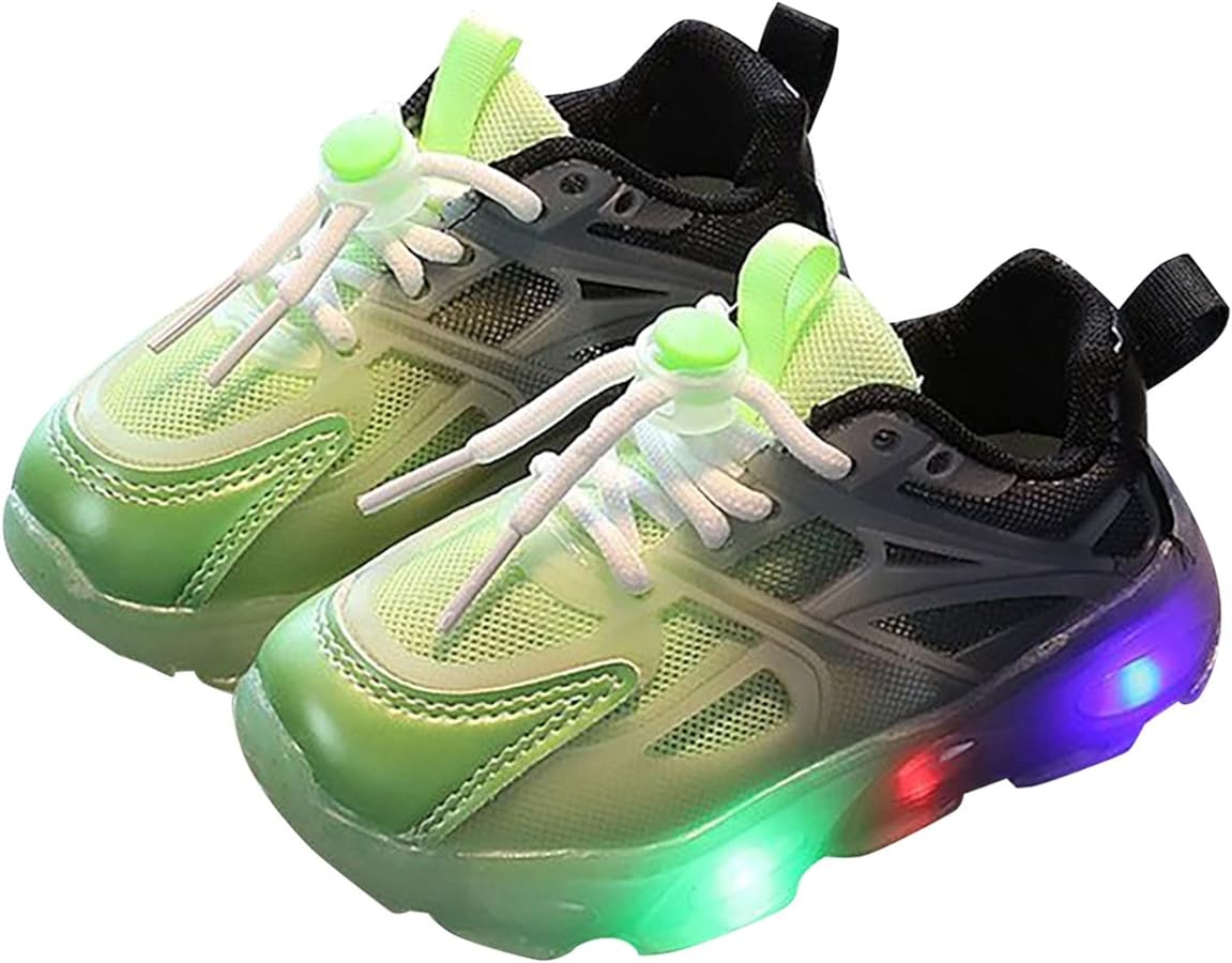 Children's Sneakers Color Gradient LED Light Shoes Dad Shoes Lace Up Soft Soles Size 3 Girls Shoes