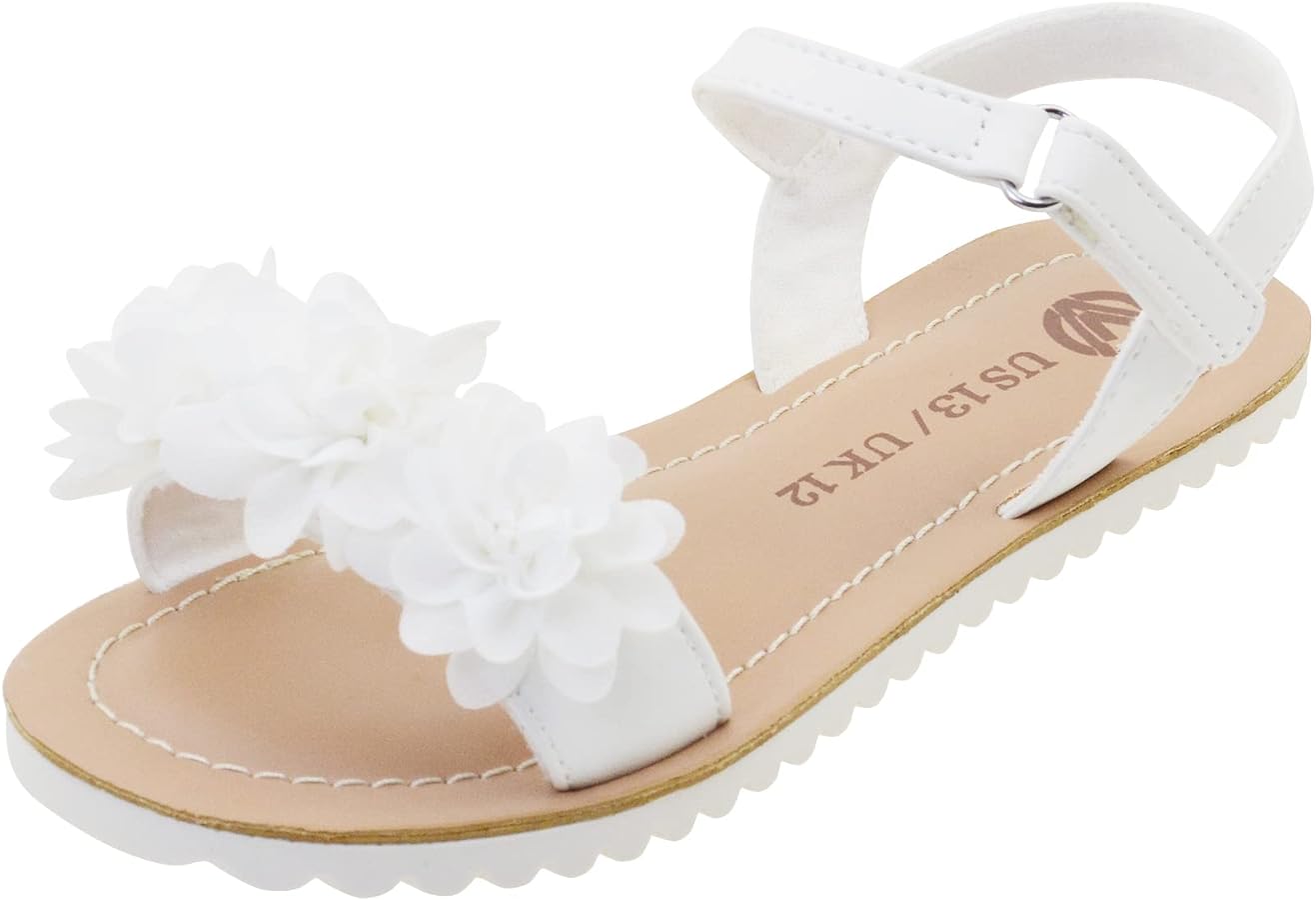 Vonair Girls White Strappy Summer Sandals Open-toe Fashion Cute Dress Sandals for Little Big Kids