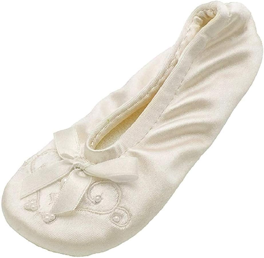 isotoner Girl's Satin Ballerina with Embroidered Pearl