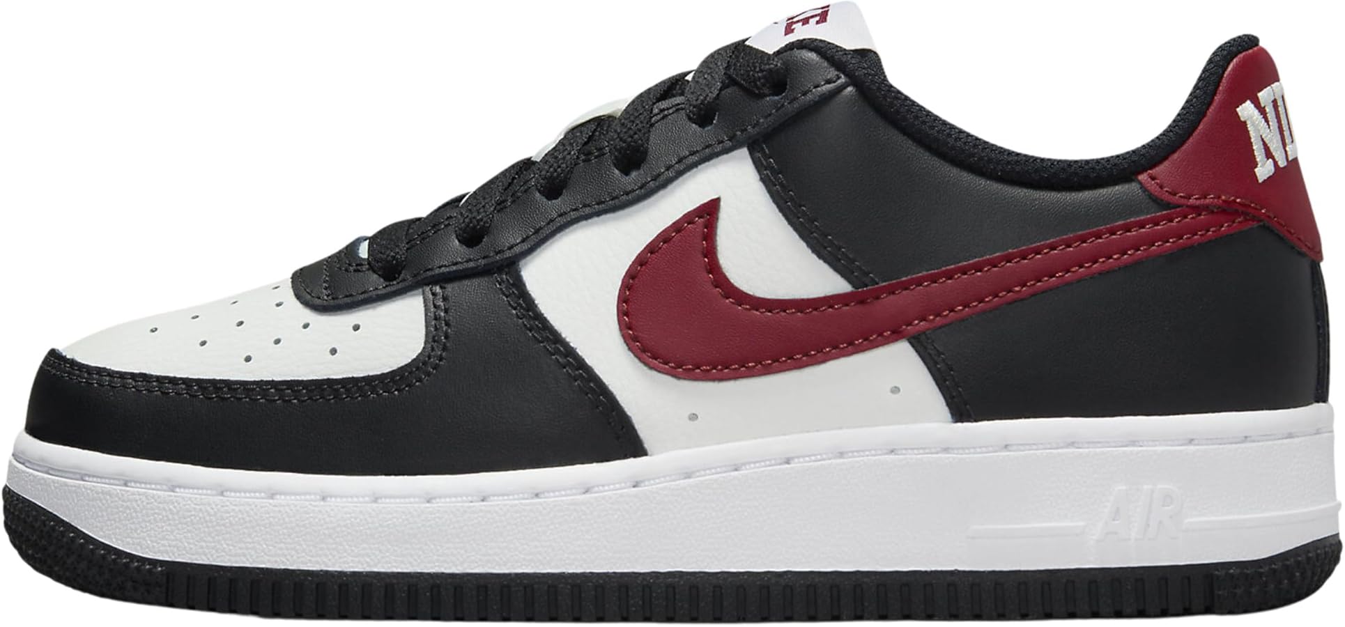 Nike Air Force 1 Big Kids' Shoes (FZ4351-001, Black/Summit White/White/Dark Team Red) Size 4