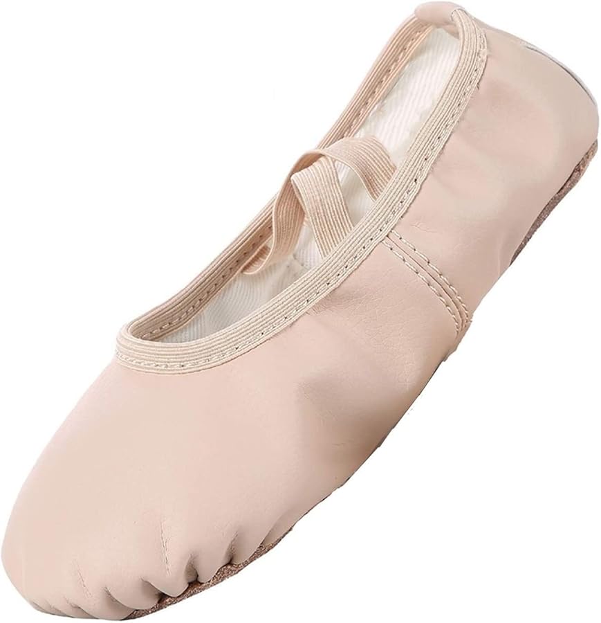 Soft Leather Balle Dance Shoes Split-Sole Slipper Flats Shoes Pink Black & Nude Color for Toddler Girl Boy Kid Women