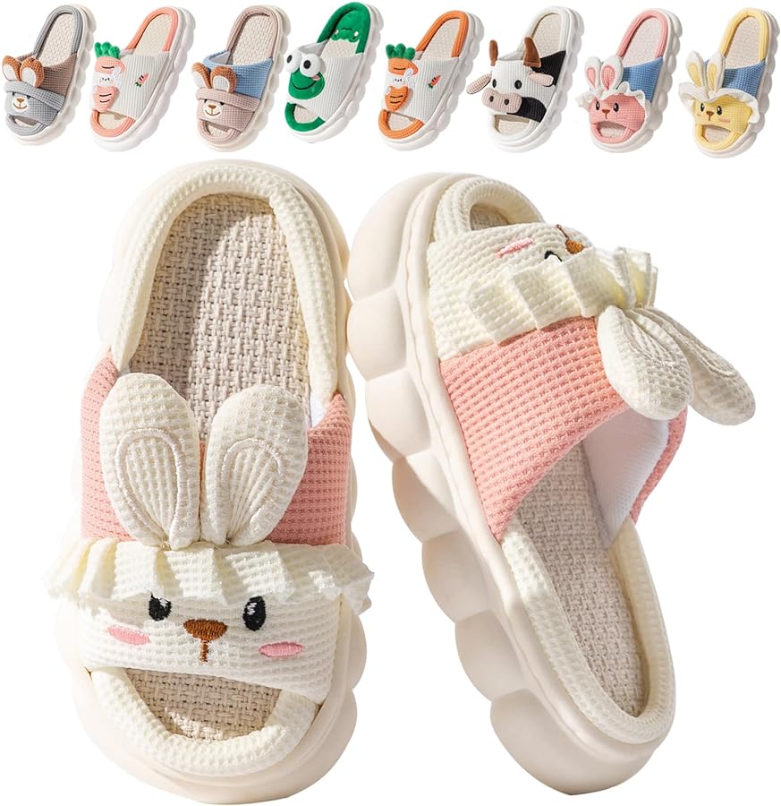 Girls Boys Cute Slides Slippers Kids Bunny/Cow/Frog Flip Flops Toddler House Thick Sole Indoor Slippers Soft Summers Slides for Girls