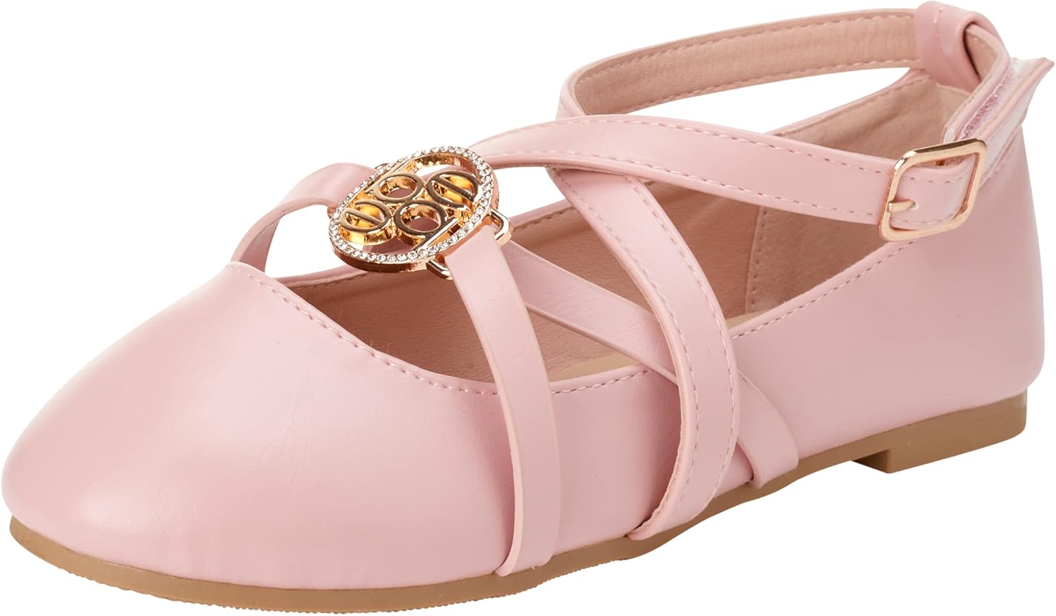 bebe Girls' Dress Shoes - Strappy Ballet Flats with Rhinestone Medallion (Little Girl/Big Girl)