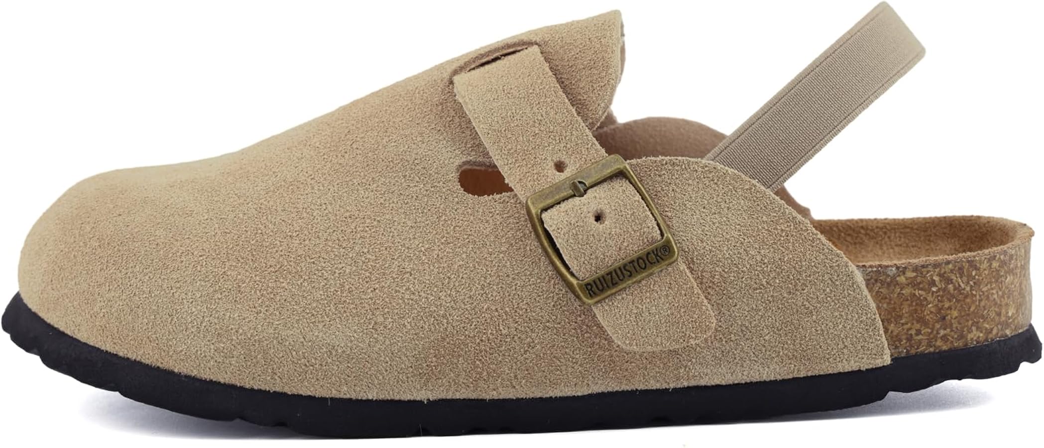 Kids Suede Clogs Toddler Clogs Boys Girls Sandals Cork Adjustable Buckle Mules(Apricot,7-7.5 Toddler)