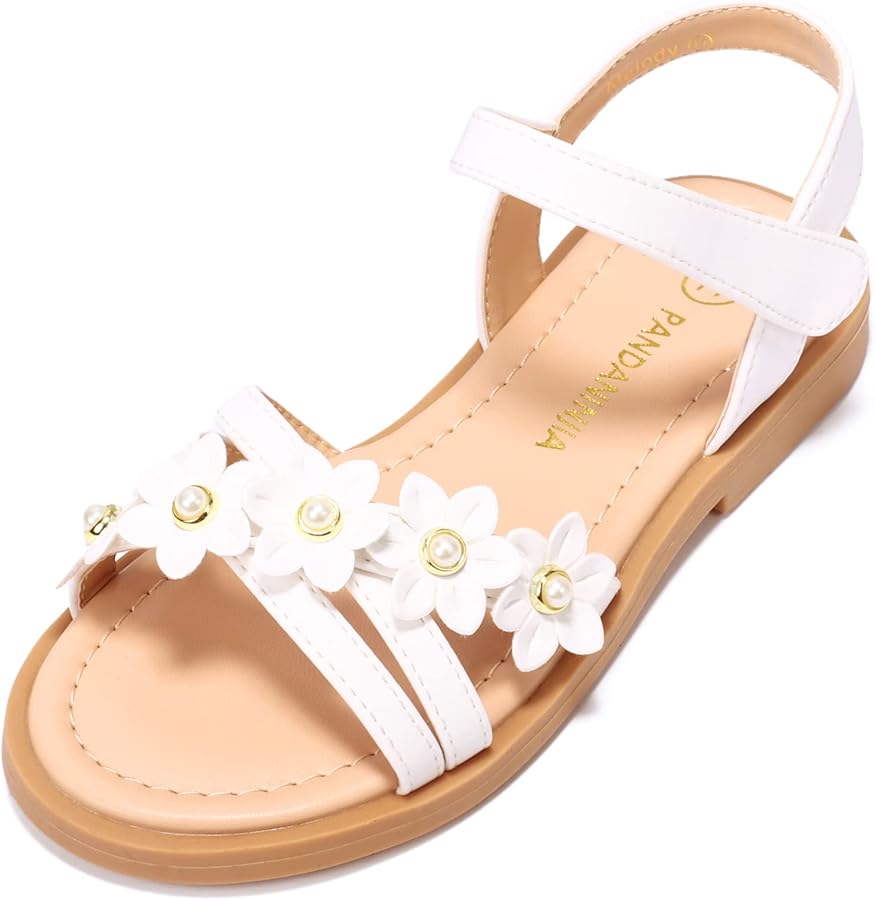 PANDANINJIA Mona Girls Sandals Toddler/Little Kid Cute Open Toe Flats Dress Sandals Summer Shoes