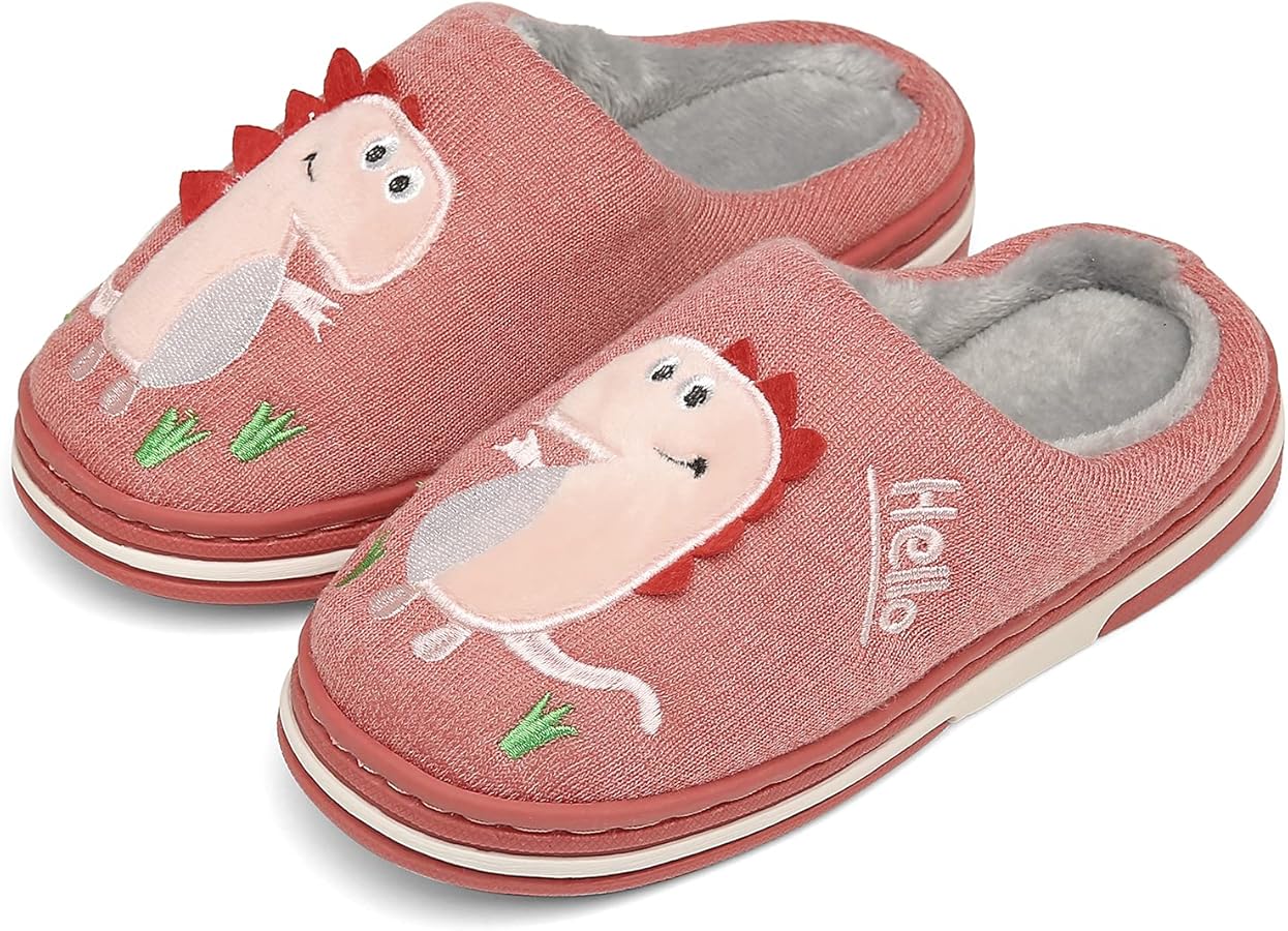 INMINPIN Boys Girls Cozy House Slippers Warm Plush Winter Cotton Slipper Kids Cute Dinosaur Indoor Shoes Non-Slip