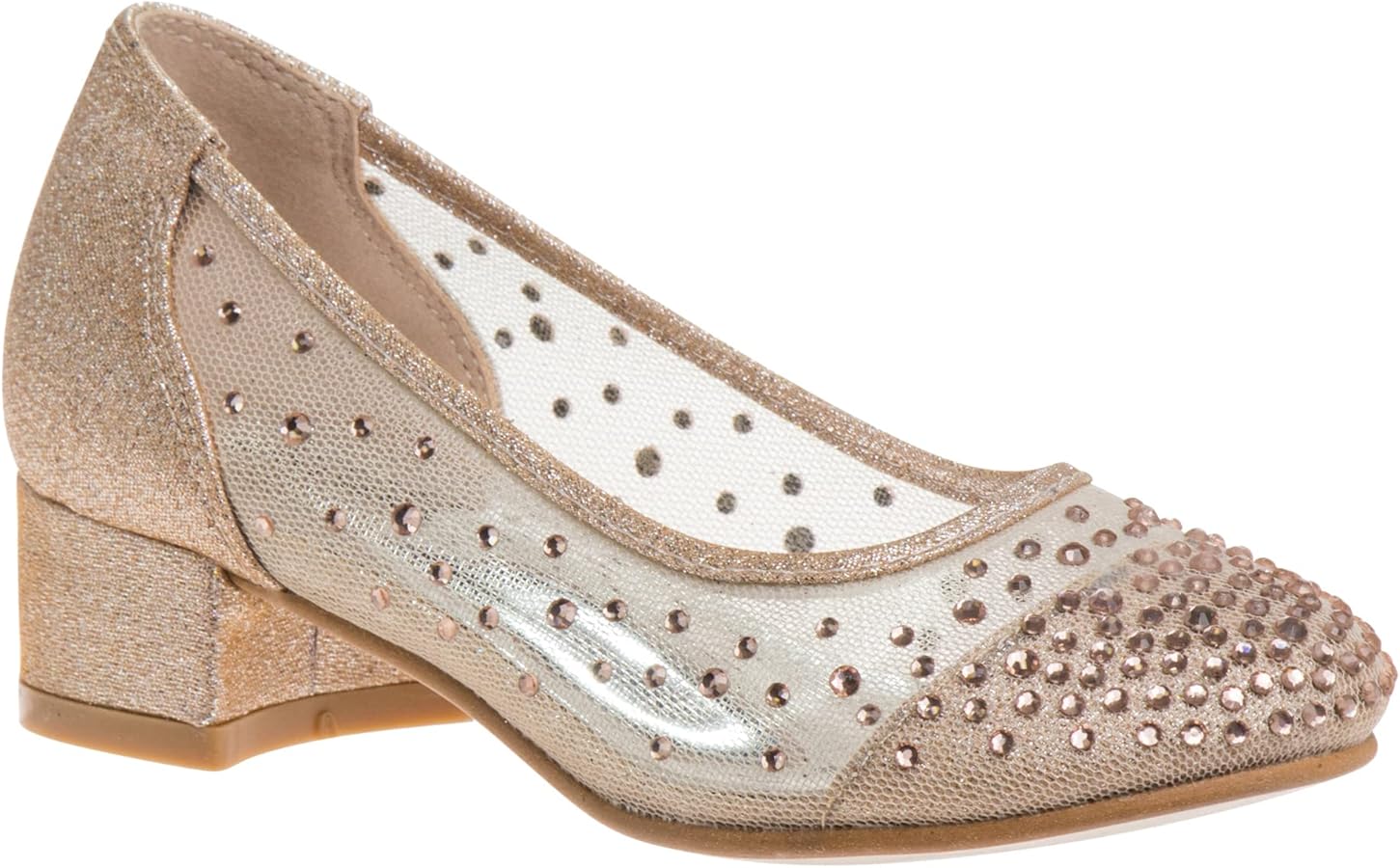 Badgley Mischka Girl's Rosa Rhinestone Studded Mesh Heel Dress Closed Toe Pumps (Little Big Kid)