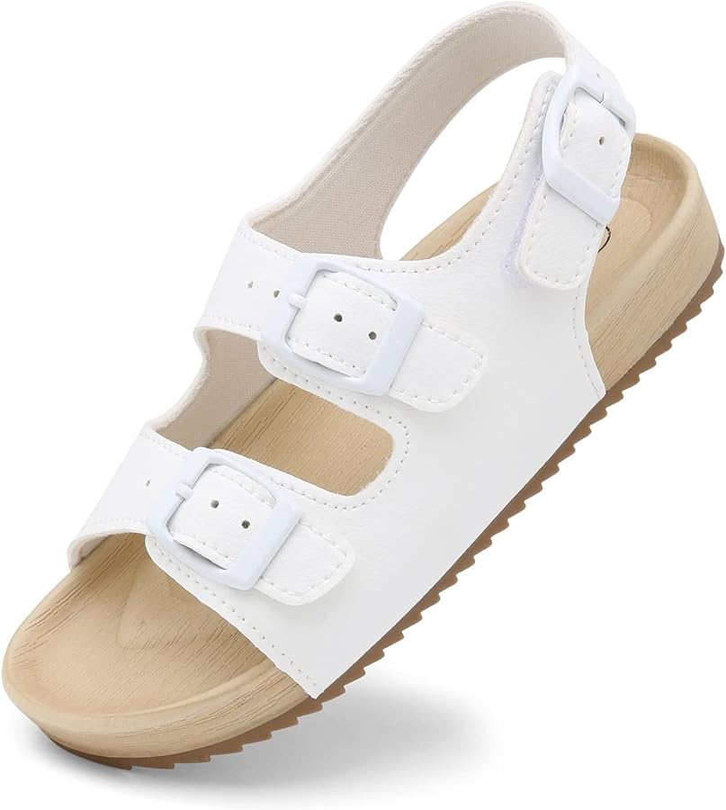 Girls Boys Sandal Adjustable Double Buckle Casual Flat Open Toe Lightweight Summer Shoes Hook Loop Sandal for Toddler Little Big Kid