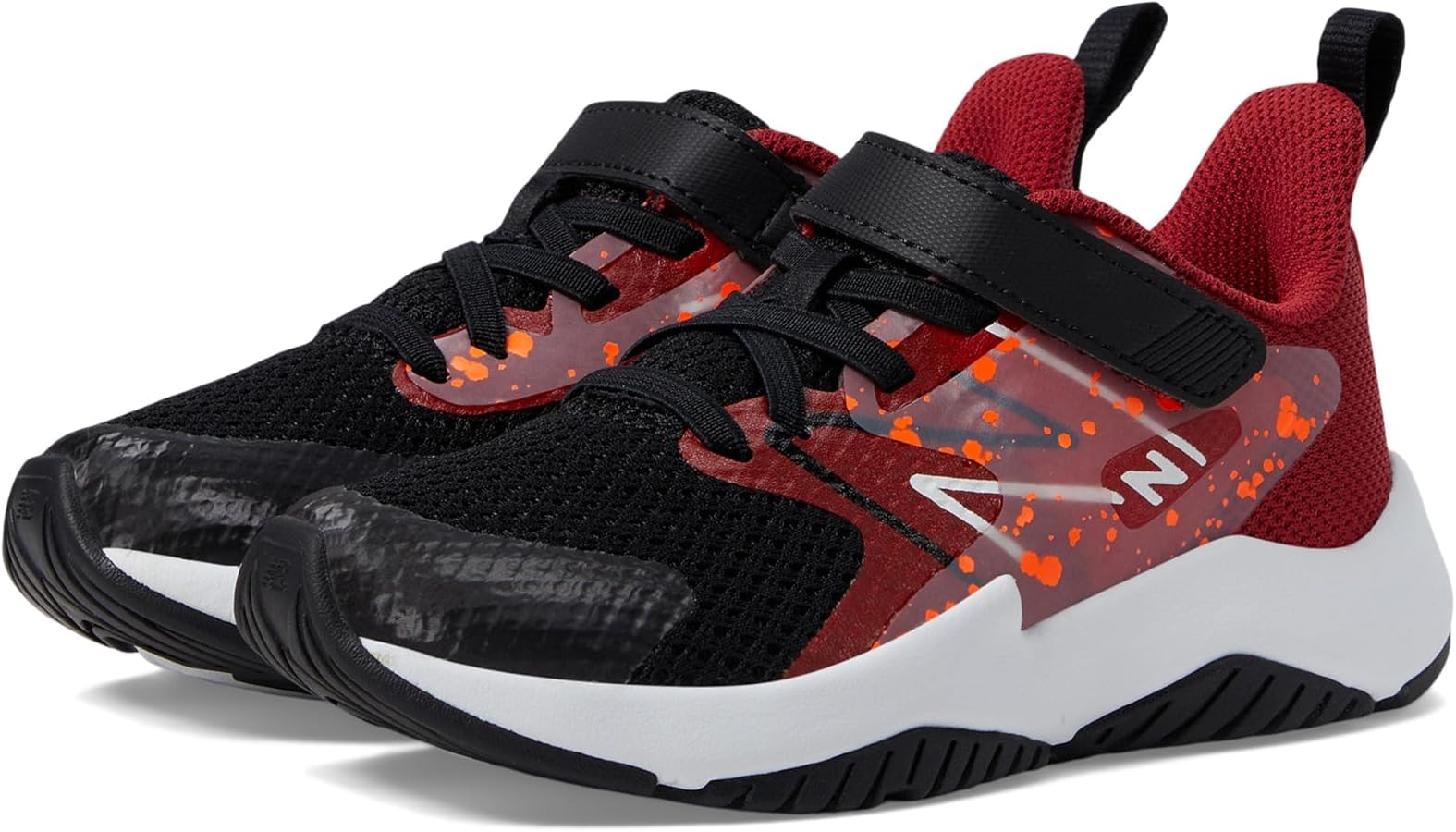 New Balance Rave Run V2 Bungee Lace with Top Strap Shoe, Black/True Red/Blaze Orange, 13 US Unisex Little Kid