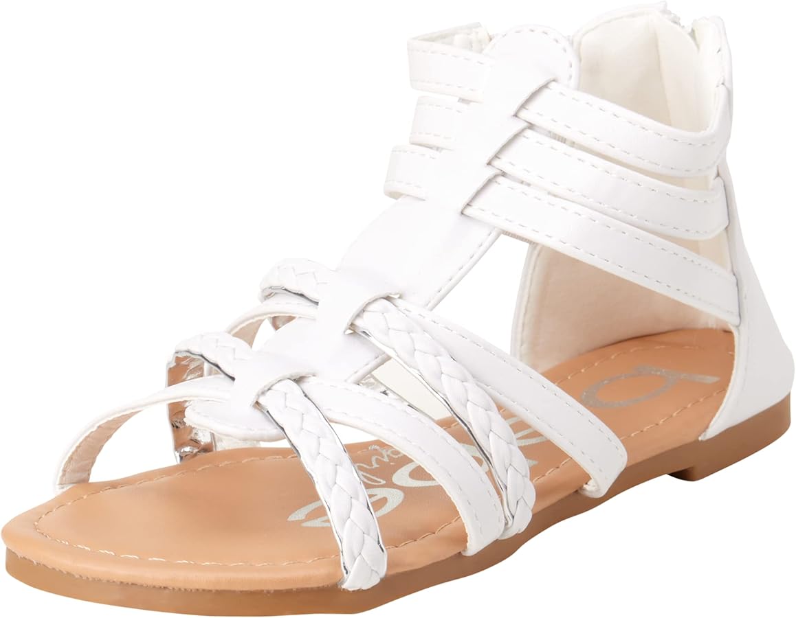 bebe Girl's Gladiator, Braided Strappy Flats - Flat Sandals for Toddler/Little Kid/Big Kid, Size 9 Toddler, White