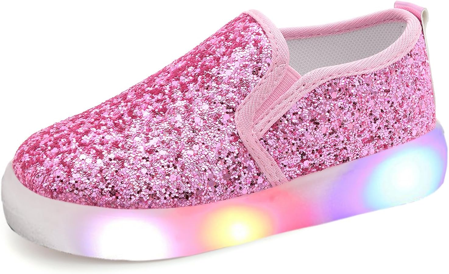 Girl's Light Up Sequins Slip On Loafers Flashing LED Casual Shoes Flat Sneakers (Toddler/Little Kid)