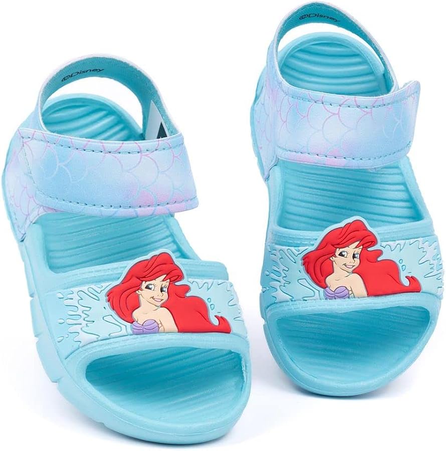 Disney The Little Mermaid Kids Sandals | Girls Ariel Sliders with Supportive Strap for Toddlers | Blue Slip-on Footwear