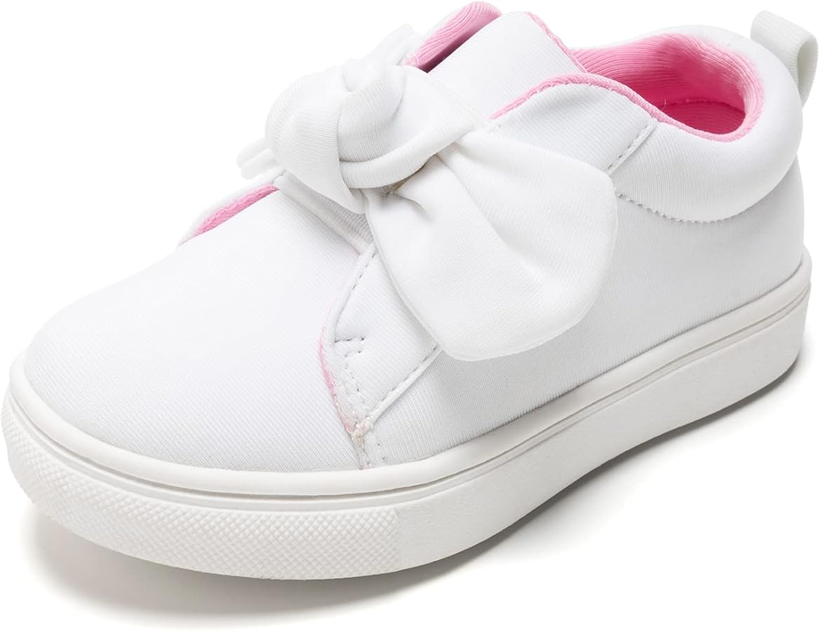 FUNKYMONKEY Girls Sneakers Lightweight Cute Bowknot Casual Walking Shoes for Toddler/Little Kids