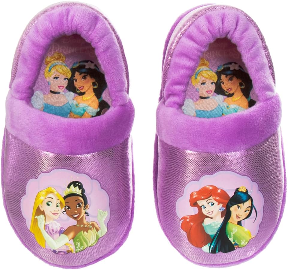 Disney Girls Princess Slippers - Fuzzy Slippers: Tangled, Little Mermaid, Beauty and the Beast (size 5-10 Toddler/size 11-12 Little Kid)