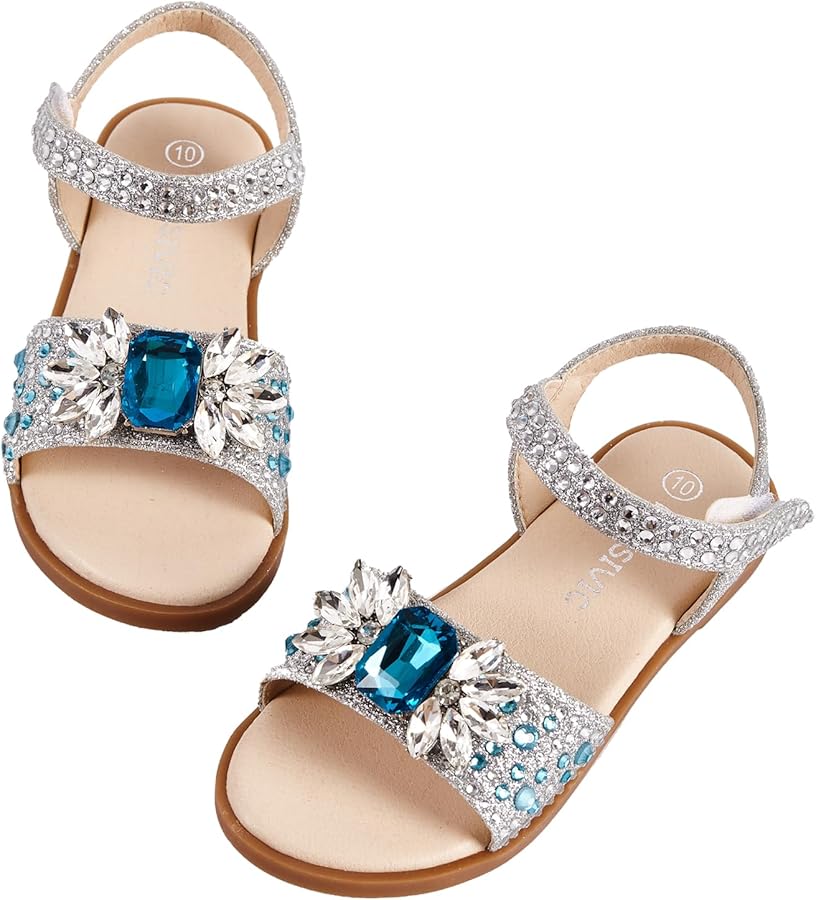 Girls Sandals Open Toe Flat Sandals Rhinestone Summer Dress Shoes Toddler/Little Kid/Big Kid