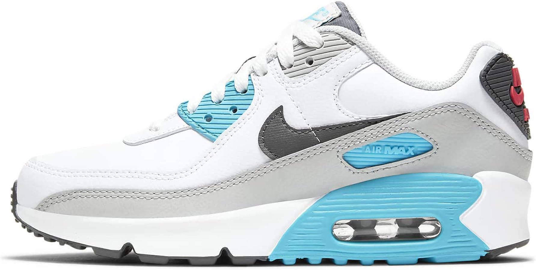 Nike Big Kid's Air Max 90 LTR White/Iron Grey-Chlorine Blue (CD6864 108) - 7