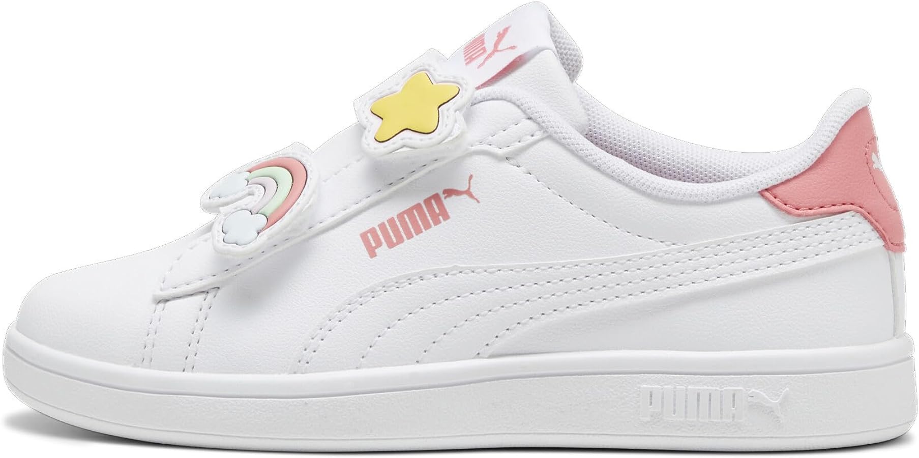 PUMA Smash Hook and Loop Sneaker, White-Passionfruit, 11.5 US Unisex Little Kid