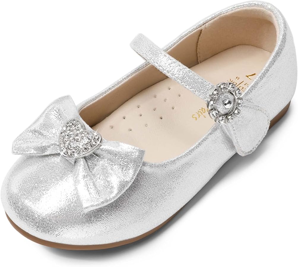 Dream Pairs ANGEL-22 Mary Jane Front Bow Heart Rhinestone Buckle Ballerina Flat (Toddler/Little Girl) New