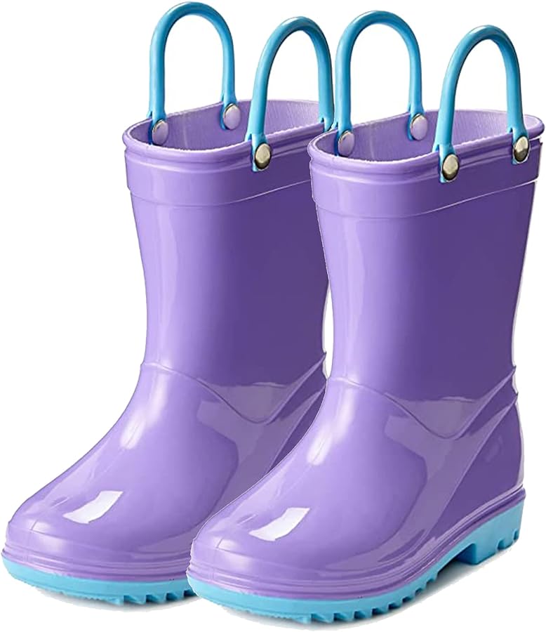 Puddle Play Solid Colors PVC Rainboots - Lightweight, Waterproof, Easy on Handles, Toddler and Little Kid Boys and Girls